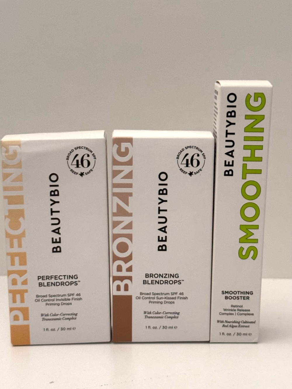 BeautyBio Perfecting & Bronzing BlendDrops, ans smoothing serum